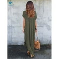 thumbnail image 3 of Deago Women's Casual Loose Pocket Long Dress Short Sleeve Split Summer Fall Maxi Dresses (Green,XL), 3 of 7