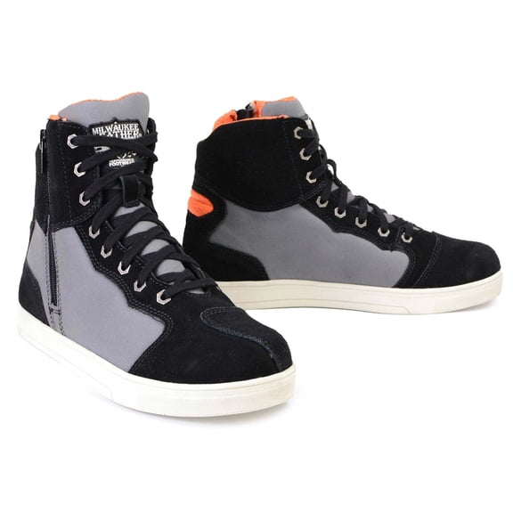 Milwaukee Leather MBM9116 Men's Black Suede and Grey Canvas Street Riding Shoes with Dual Closure and Ankle Support 12