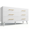 thumbnail image 2 of 6 Drawer Wood Dressers, Modern Wood Dressers, Wide Chest of Drawers with Gold Handles for Living Room, White, 2 of 10