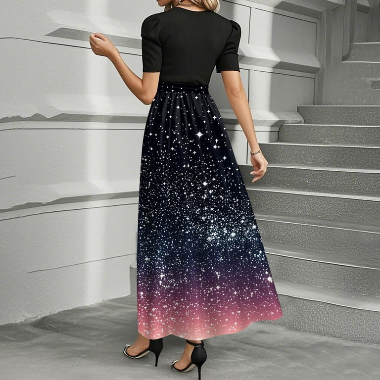 TQWQT Women's Casual Dresses Short Sleeve Cute Maxi Dresses Floral Print  Empire Waist Casual Patchwork Ruffle Hem A Line Dresses Formal Teacher  Clothes Multicolor XL - Walmart.com