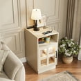 thumbnail image 3 of VEANERWOOD End Tables for Living Room with Charging Station & LED Light, Nightstand for Bedroom with Glass Door and Adjustable Shelf, Beige, 3 of 10