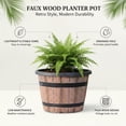 thumbnail image 4 of 8-inch-Plant-Pots-Indoor-Outdoor, Barrel Planters with Drainage Holes & Saucer, Plastic Flower Pots Imitation Wine Barrel Design, Decorative Garden Pots for Plants, 4 of 8