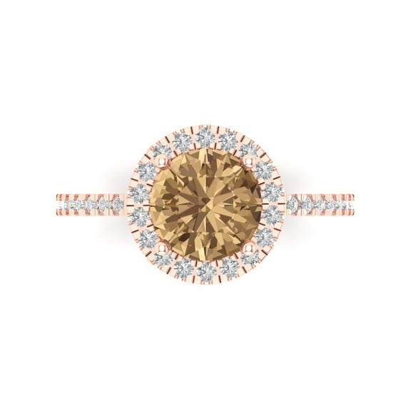 Solitaire with Accents Engagement Ring for Women - 1.8ct Simulated Champagne Diamond in 18K Rose Gold Promise Ring