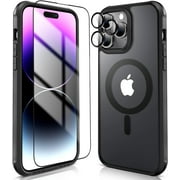3 in 1 Magnetic iPhone 14 Pro Case Compatible with Magsafe iPhone 14 pro Case Magsafe+ Screen Protector + Camera Lens Protector Raised Edges Protect Camera and Screen Black+Clear 6.1 Inch