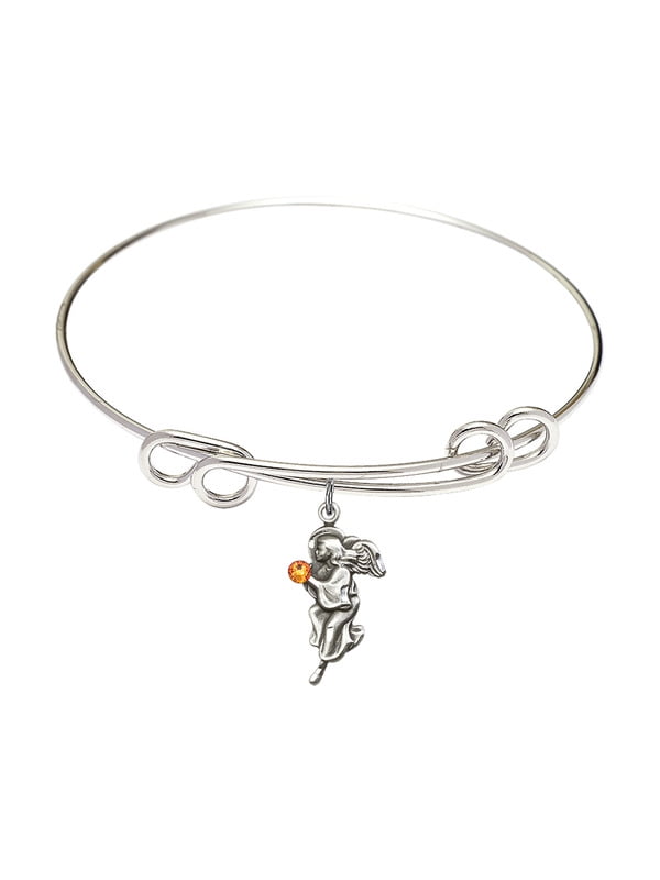 Guardian Angel Charm On A 8 1/2 Inch Round Double Loop Bangle Bracelet