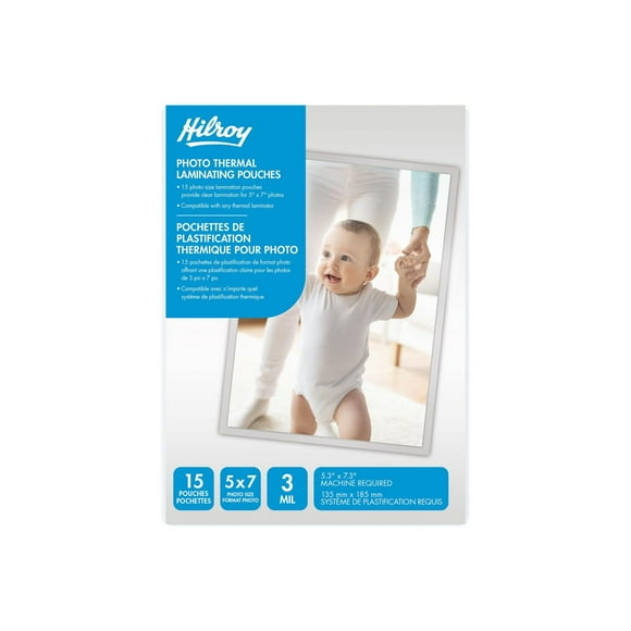 Hilroy Laminating pouches, 3 mil 5x7 Photo Size, 15 count