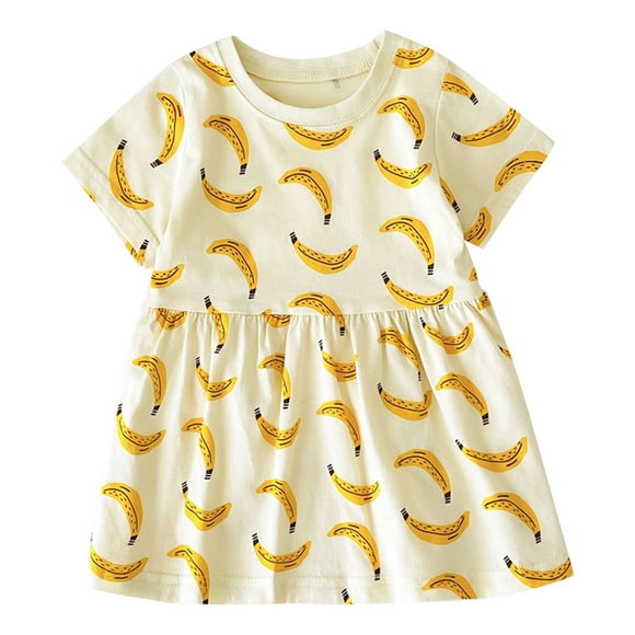 LUOGENLI Dress Toddler Girls Short Sleeve Fruits Prints Princess Dress Dance Party Dresses Clothes Maxi Dress for Girls Summer White Yellow 0-6 Months