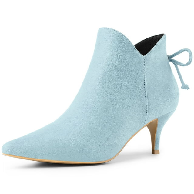 Unique Bargains Women's Pointy Toe Kitten Heel Ankle Booties