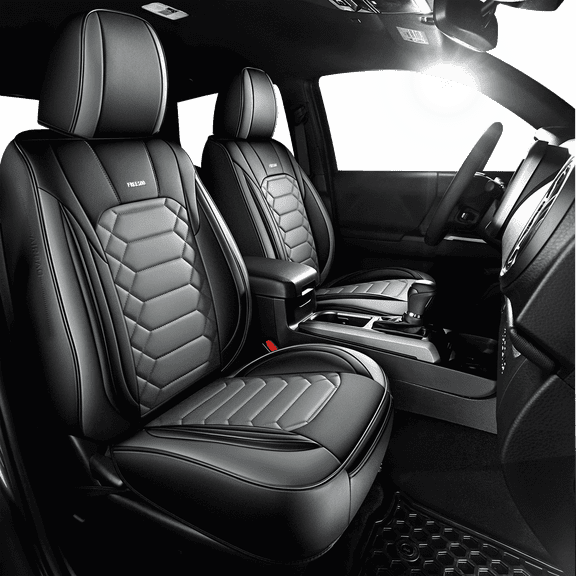 Freesoo Custom Fit Waterproof Leather Seat Covers for 2016-2023 Toyota Tacoma Double Cab, Full Set (Black Gray)