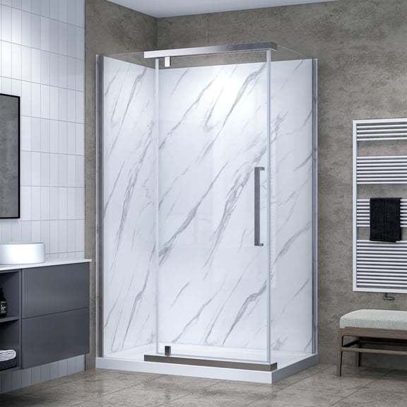 Dreamwerks Vienna 48" W x 32" D x 78.6" H Rectangular Shower Enclosure Kit with Door, Base, and Walls in Brushed Nickel