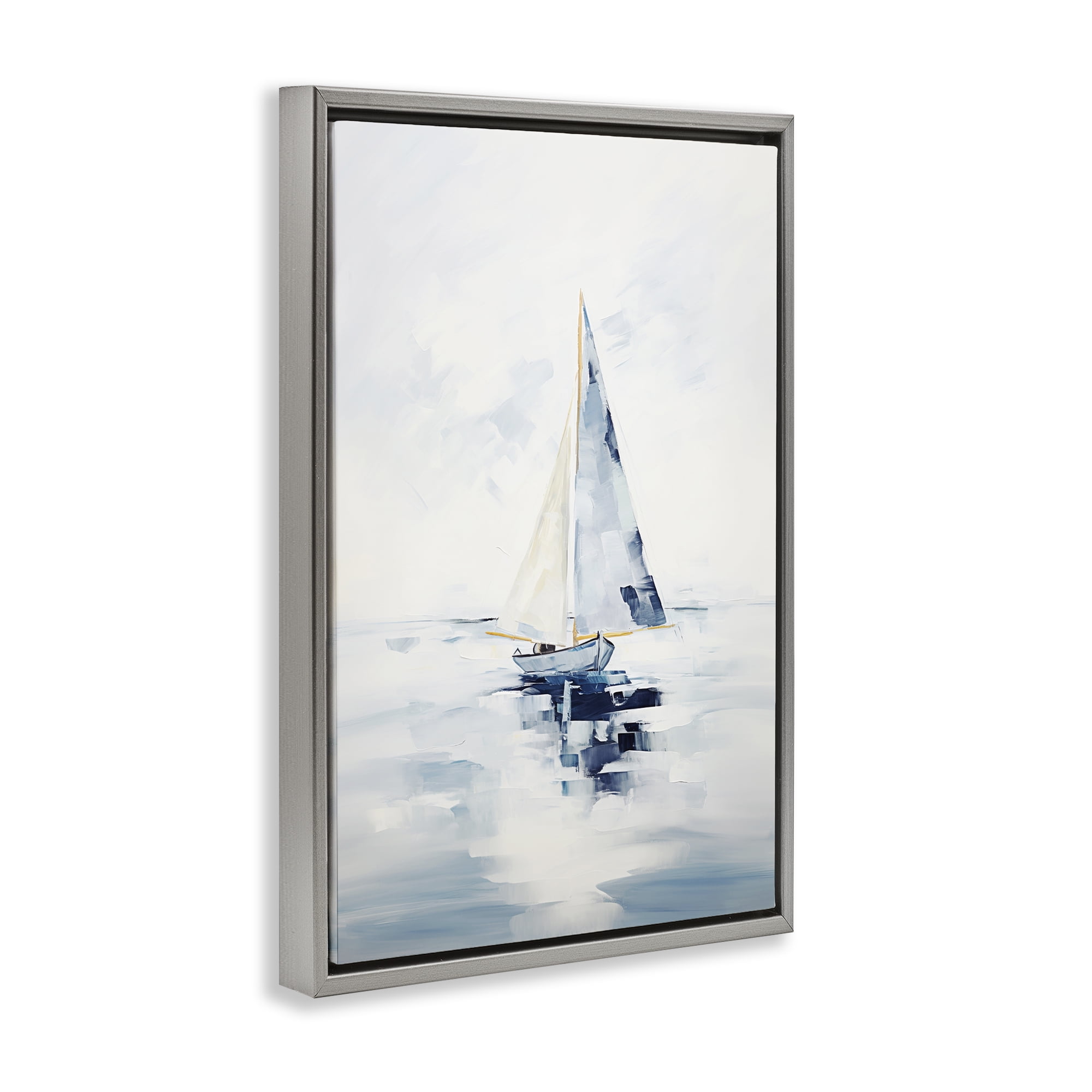 Stupell Industries Abstract Paint Strokes Boat Abstract Painting Gray Floater Framed Canvas Art Print Wall Art, 21 x 31