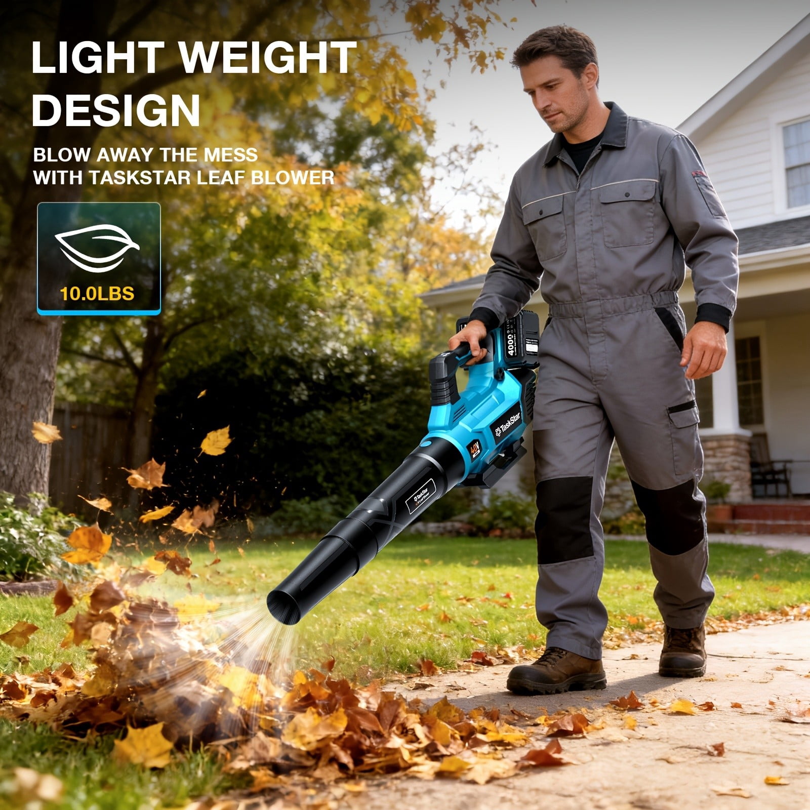 Taskstar 40V Cordless Leaf Blower,600CFM/160MPH ,2*4000 mAh Batterie,  Electric Blower for Lawn Care/Debris/Dust