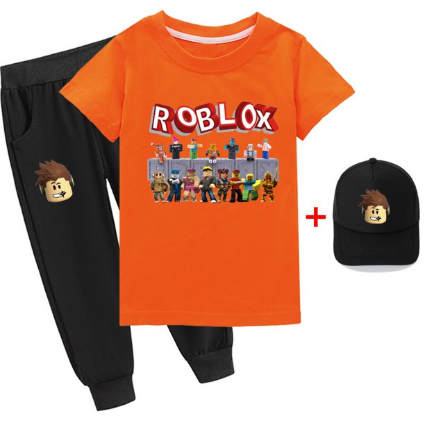Juego Roblox de dos piezas para niños y niñas, traje de camiseta de manga corta y sombrero, algodón fino bidimensional, periférico, el mejor regalo, nuevo