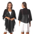 thumbnail image 2 of 3/4 Sleeve Wedding Bridal Bolero Tops Elegant High-low Hem Chiffon Shawl Shrug Evening Cape, 2 of 5