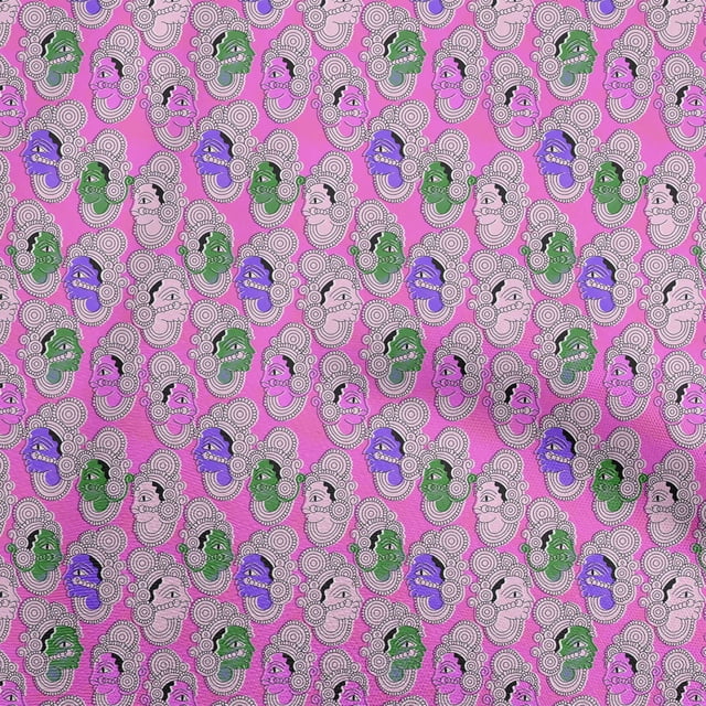 oneOone Georgette Viscose Pink Fabric Kalamkari Sewing Craft Projects Fabric Prints By Yard 42 Inch Wide