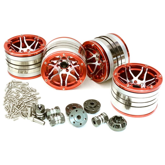 Integy RC Toy Model Hop-ups C27036RED 2.2x1.75-in. Machined High Mass Wheel (4) w/14mm Offset Hubs for 1/10 Crawler