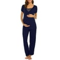 thumbnail image 2 of asdoklhq Maternity Clothes for Women,Short Sleeve Nursing T-shirt Tops+Striped Pants Pajamas Set Suit, 2 of 9