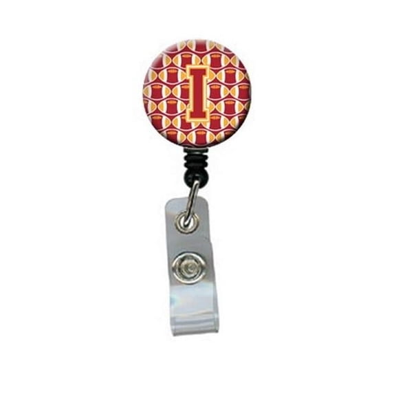 Carolines Treasures CJ1070-IBR Letter I Football Cardinal & Gold Retractable Badge Reel