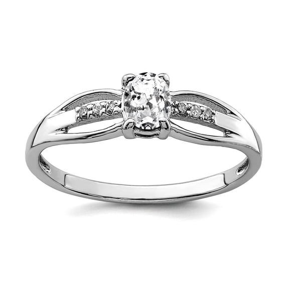 925 Sterling Silver Rhod Plated Diamond White Topaz Ring Size 6 Ring for Women - .03 dwt .40 cwt