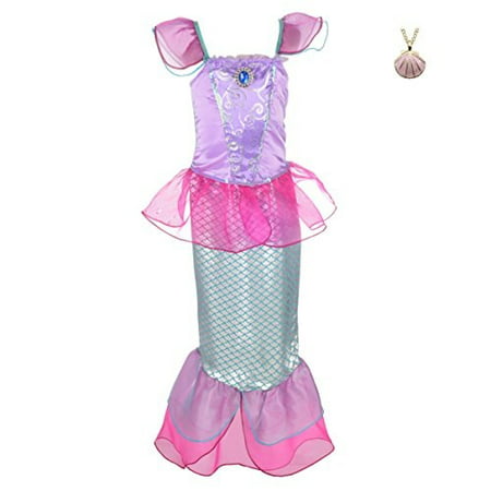 Lito Angels Girls' Princess Mermaid Ariel Dress Up Costume Fairy Tales Mermaid Outfit with Necklace Size 3T Hot