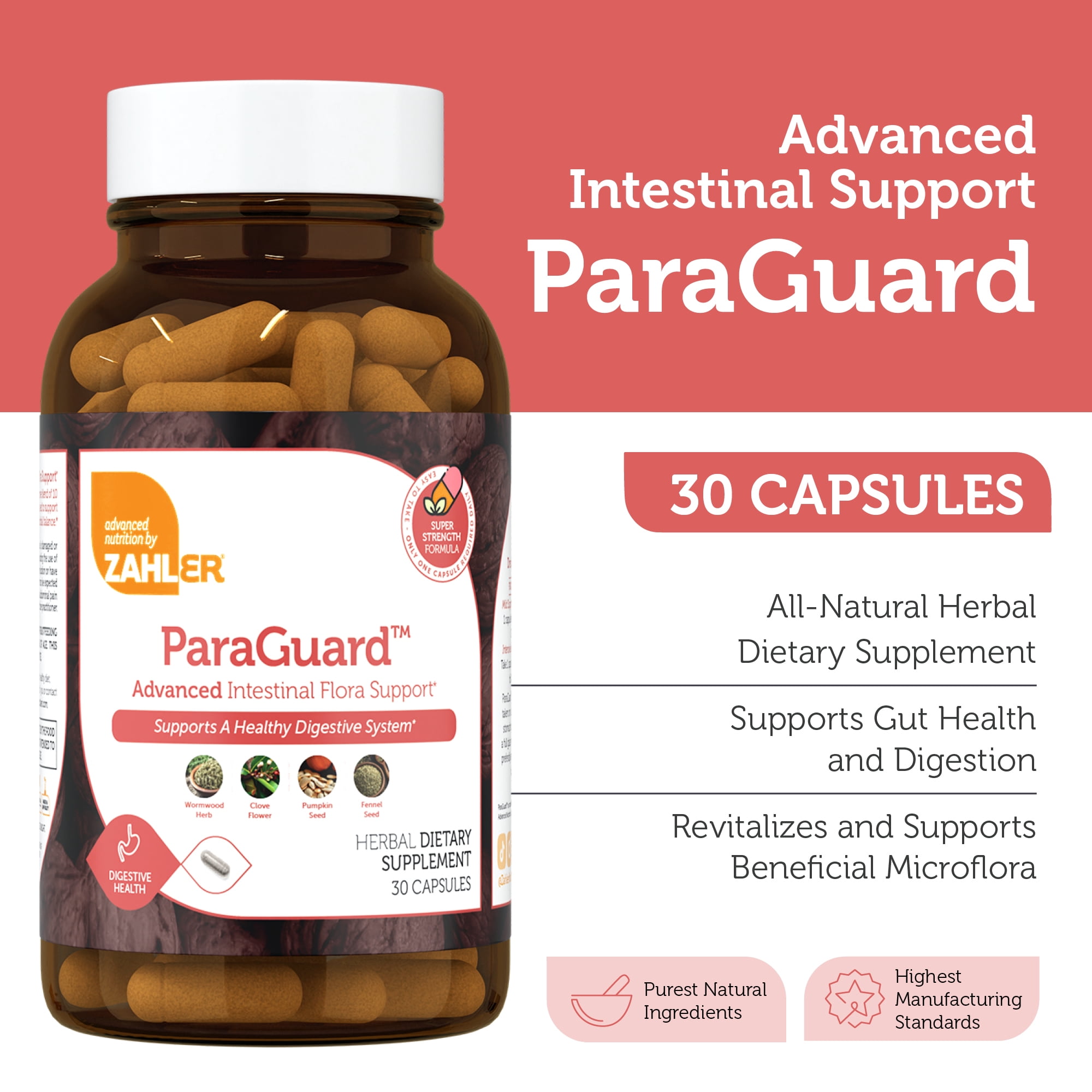 Zahler ParaGuard Capsules, 30 Count, Gut Health Supplement & Digestive Support with Wormwood, Garlic, Pumpkin Seed, Clove