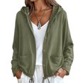 thumbnail image 2 of Cotton Linen Hooded Jackets for Women Fall Casual Long Sleeve Button Down Jacket Lightweight Loose Open Front Jackets, XL, 2 of 5