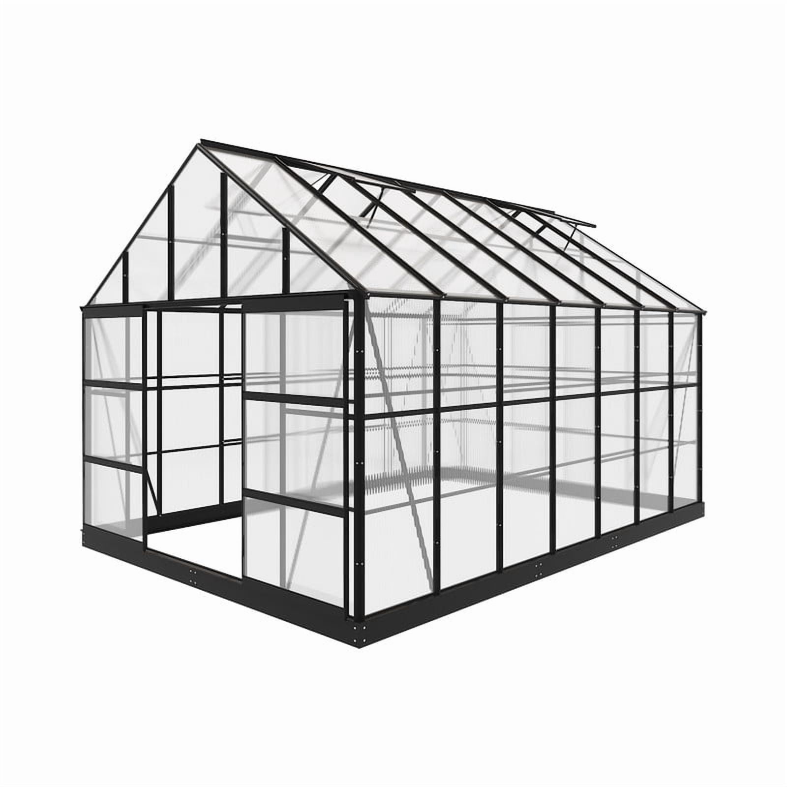 GAZEBETER 10x14 FT Aluminum Greenhouse for Outdoors,Walk in Greenhouse,Polycarbonate Greenhouse with 4 Roof Vent Windows and Lockable Double Doors for Backyard,Black