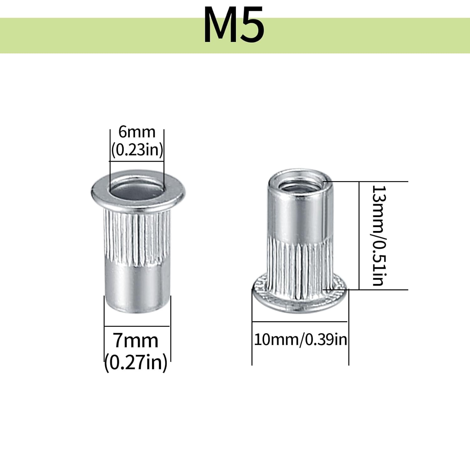 105 pieces of type 5 rivet nuts, 5 thread inserts, threaded rivets, nut inserts, stainless steel flat head rivet nuts, metal knurled nut set