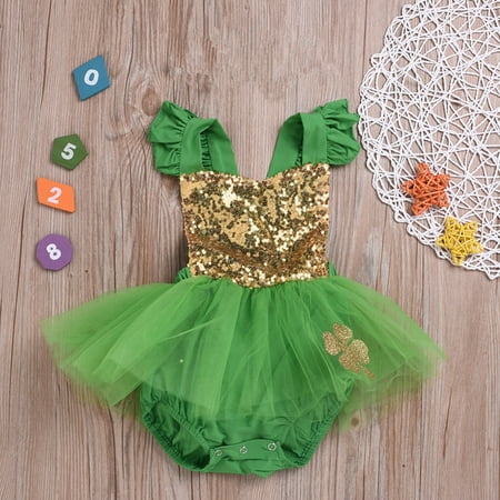 

Yubatuo Newborn Infant Baby Girls St.Patrick s Day Romper Tulle Bodysuit Outfits Green 70