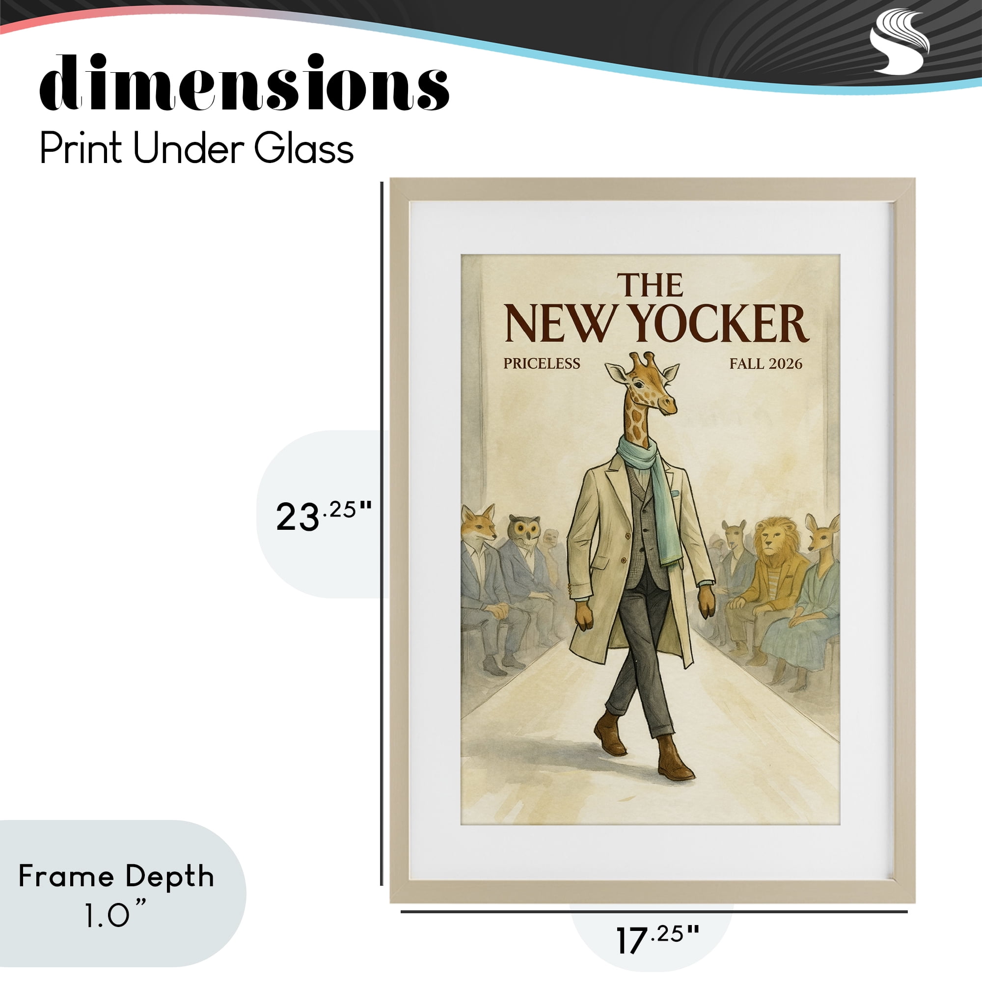 Stupell Industries New Yocker Giraffe Model Birch Framed Print Under Glass, design by Grotto Studios