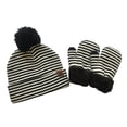 thumbnail image 1 of Kids Winter Stripes Beanie Pompom Hat Cap Full Finger Mittens Gloves Warm Set, 1 of 10