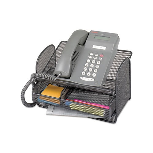 Onyx Angled Mesh Steel Telephone Stand 11 3/4 x 9 1/4 x 7, Black