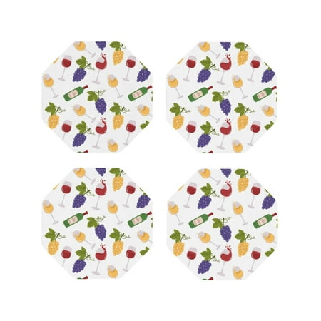 

Coasters Set of 4 - Wine Bottle Print No.9050 Drink Coasters for Tabletop Protection Leather Coasters for Living Room Decor and Housewarming Gift Octagon