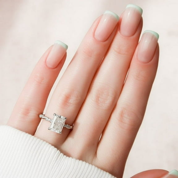 SOLITAIRE JEWELS 2.5CT Radiant Twisted Rope Pave Setting Moissanite Diamond Engagement Ring for Women Solid 10k White Gold