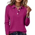 thumbnail image 5 of Hsovts Collared Preppy Women's Polo Shirt Long Sleeve Cotton Solid Shirts Tops Multiple Shades for Daily Business Street Wear Purple L, 5 of 5