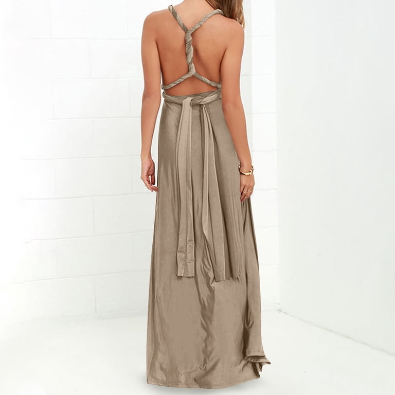 NXMZXB Dresses for Bridesmaids,Wedding Guest Dresses for Women,Plus Size Wrap  Dress Long Maxi Convertible Multiway Dress Brown L - Walmart.com