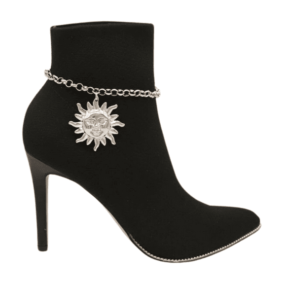 Women Silver Metal Chain Boot Bracelet Shoe Sun Charm z026