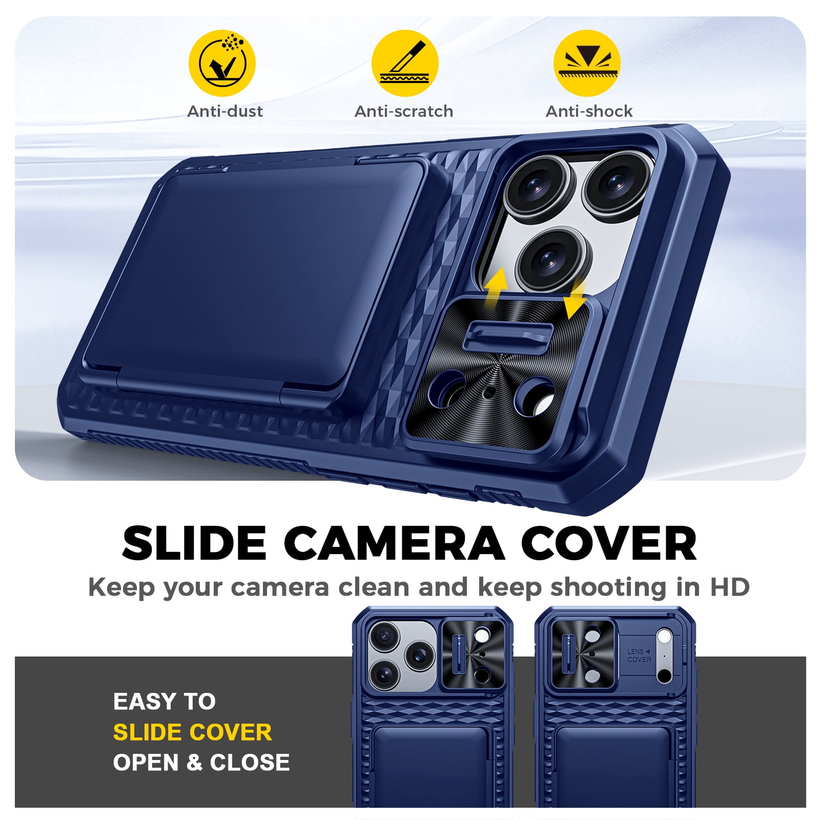 Vizvera for iphone 17 Pro Max Case Wallet RFlD [Cards Holder][Camera Control][Camera Cover] Full Body Rugged Shockproof Silicone Protective Phone Case for iphone 17 Pro Max-Blue