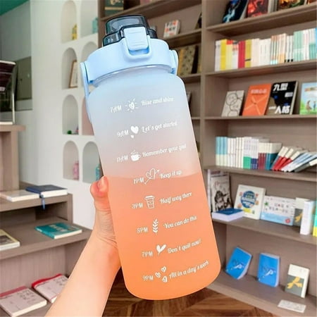 

jiacuix 2L Sports Straw Water Bottle With Stickers Portable Large Capacity Fitness Bike Cup Summer Ice Cold Water Jug With Time Marker