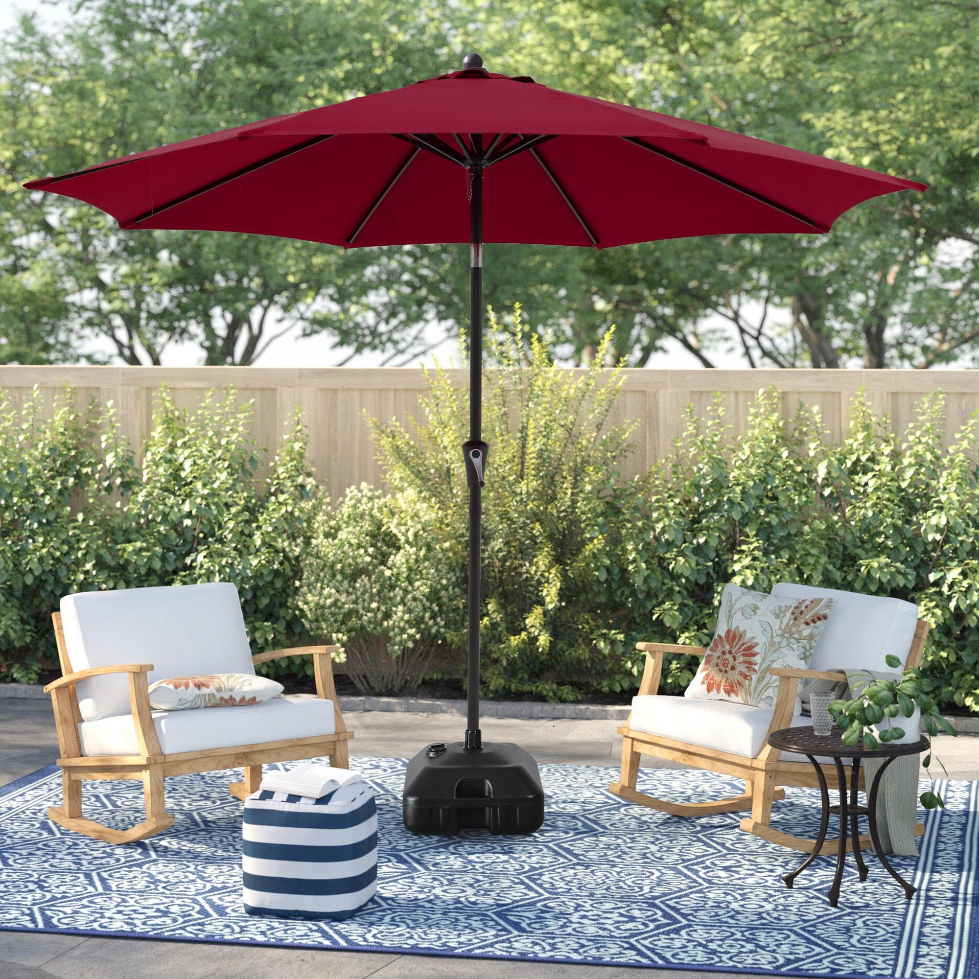 9 foot patio umbrella near me CABANA Ft with Bronze Round Base Weight Included, Gray or poolside setup with this premium 9 ft Sonkuki 9-ft Steel Red Push-button