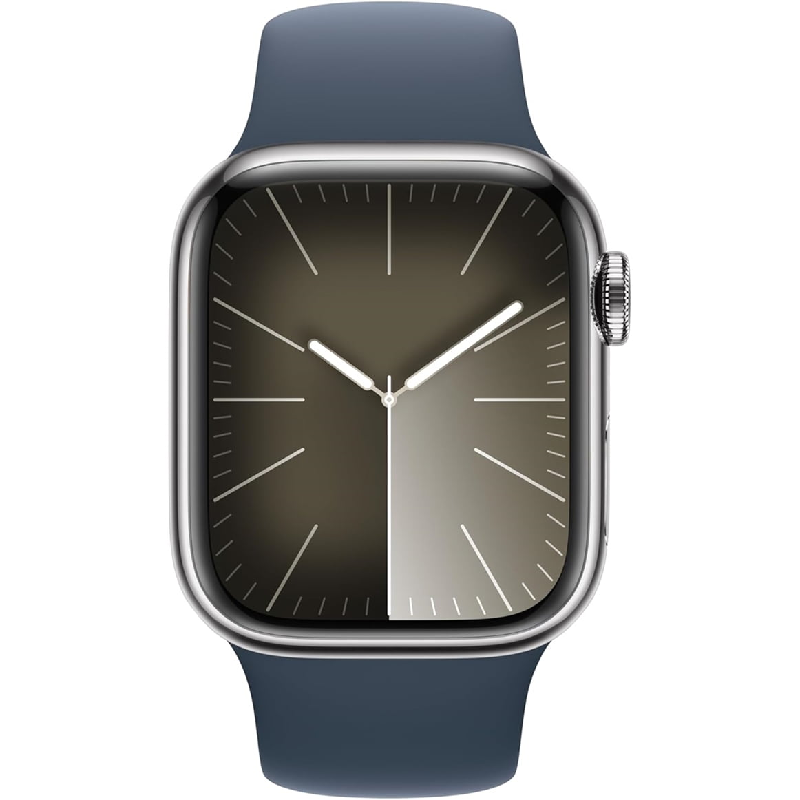 Apple Watch Series 9 GPS + Cellular, 41mm Silver Stainless Steel Case with Storm Blue Sport Band, 18 Hour Battery Life, 1 Count