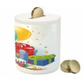 thumbnail image 3 of Birthday Piggy Bank, Multicolor Slice of Strawberry Pie Party Set up with Hats Balloons Presents Stars, Ceramic Coin Bank Money Box for Cash Saving, 3.6" X 3.2", Multicolor, by Ambesonne, 3 of 4