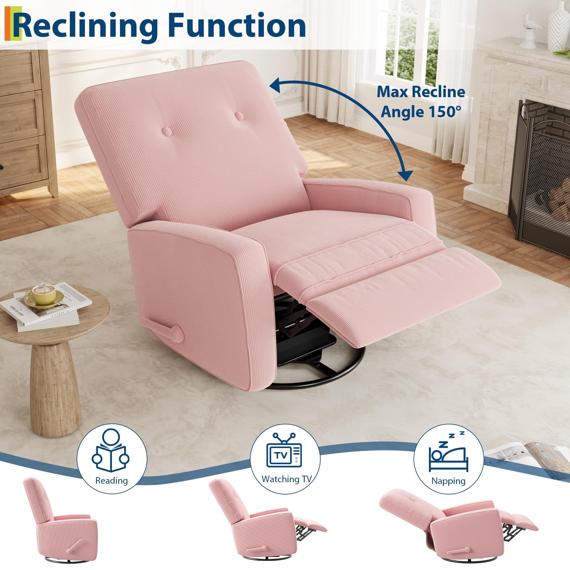 M optimized Recliner Chairs, Swivel Rocker Recline, Glider Recliner Nursery Chair for Adults, 360° Swivel Glider Rocking Chair for Living Room, Bedroom, Office