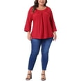 thumbnail image 2 of Agnes Orinda Women's Plus Size Tops Long Sleeve Crochet Panel Hollow Out Pleated Casual Tunics Blouse 3X Red, 2 of 5