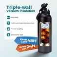 thumbnail image 2 of 40oz Stainless Steel Water Bottle with Straw & Spout Lids, Vacuum Insulated Flask with Paracord Handle, Leakproof, 2 of 9