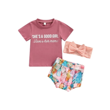 

Ma&Baby 0m-24m Girls Baby Short Sleeve T-shirt Shorts Outfit Set Three-Piece