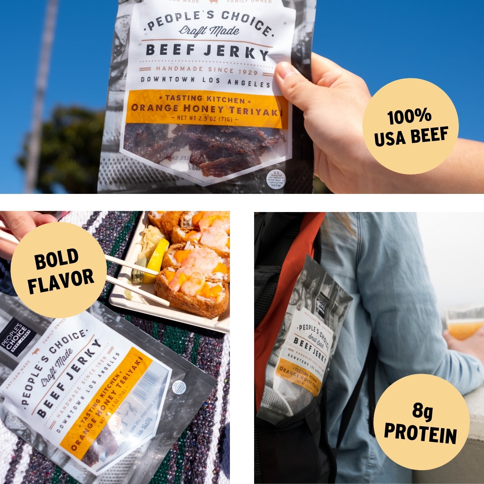 People's Choice Beef Jerky - Tasting Kitchen - Orange Honey Teriyaki - Sweet Jerky - 1 Pound - 1 Bag