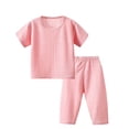 thumbnail image 2 of Mifsaly Toddler Kids Ribbed Knit Pajamas Sets Short Sleeve Crewneck Tops And Sleeping Pants Girls Boys Soft Comfort Breathable Cotton Sleepwear, 2 of 6