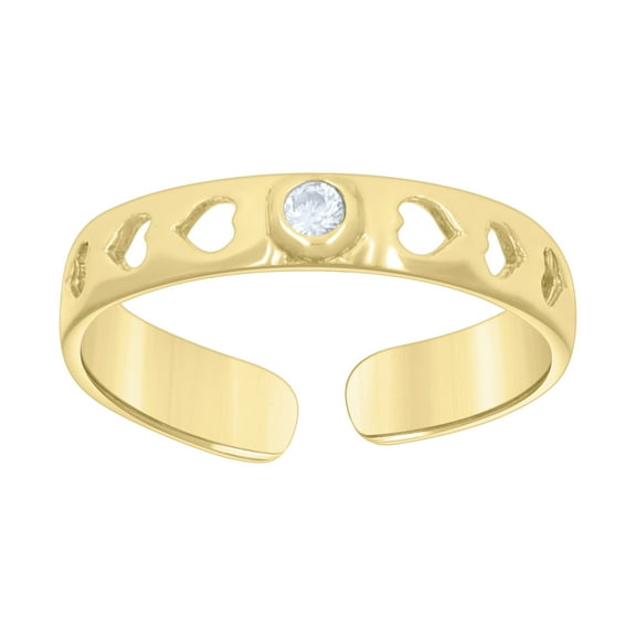 10kt Real Yellow Gold Womens Cubic-Zirconia Cutout Hearts Toe Ring