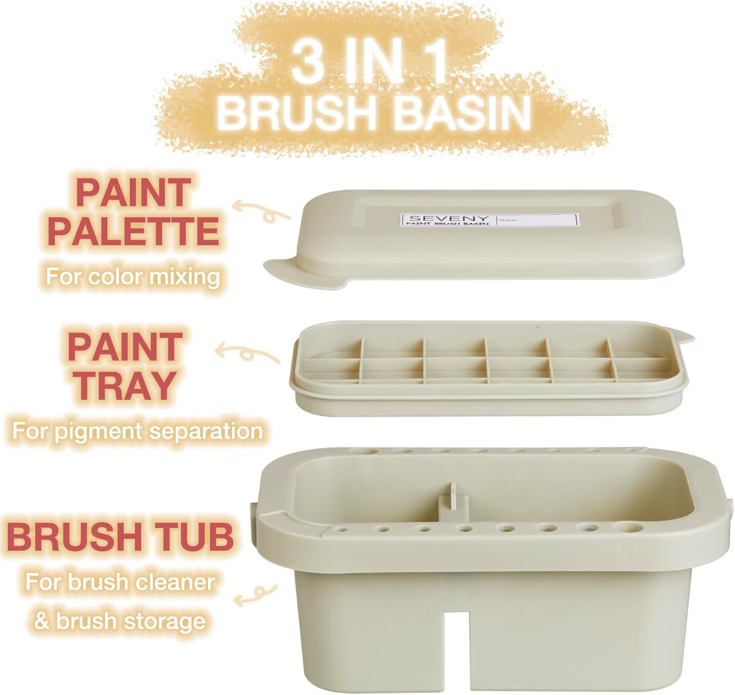 ABPETE Paint Brush Basin with Palette,Painting Art Supply Storage Organizer for Acrylic, Watercolor, and Water-Based Paints(Grey)